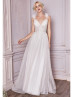 Ivory Lace Tulle Deep V Back Chic Wedding Dress